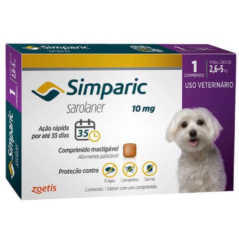 Imagem de Simparic anti pulgas 10 mg 2,6 a 05 kg 01 comprimido