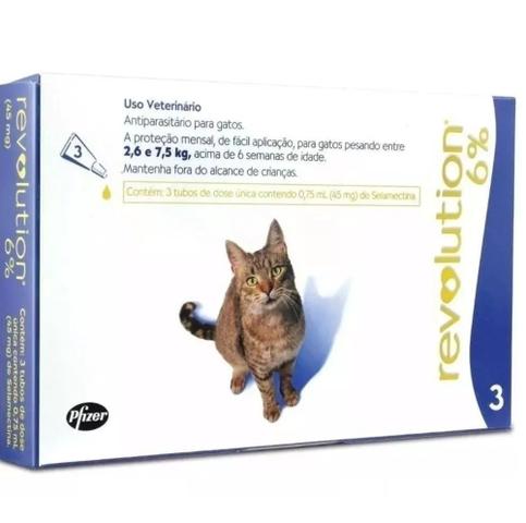Imagem de Anti Pulgas Revolution Gato 45 Mg 2,6 A 7,5 Kg 3 Pipetas