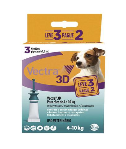 Imagem de Vectra 3d Cães 4 A 10kg 3 Pipetas Anti-pulgas Ceva